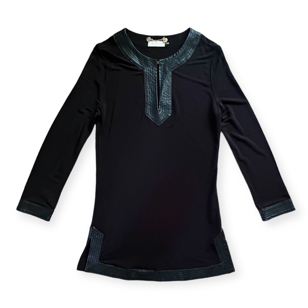 Stunning Tory Burch Black Tunic s/ Leather Trim, sz Small
